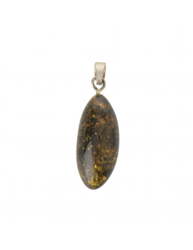 Green Polished Baltic Amber Pendant with 925 Sterling Silver