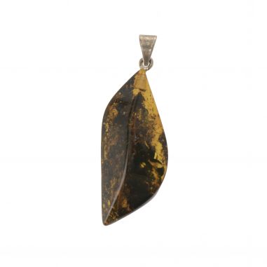 Green Oblong / Oval Baltic Amber Pendant with 925 Sterling Silver