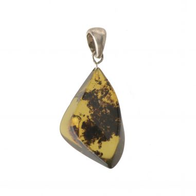 Green Oblong / Oval Baltic Amber Pendant with 925 Sterling Silver