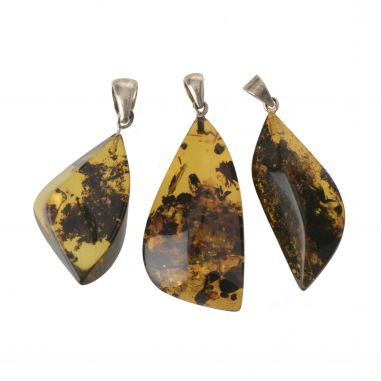 Green Oblong / Oval Baltic Amber Pendant with 925 Sterling Silver