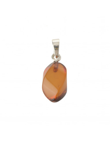 Cognac Twisted Amber Pendant with 925 Sterling Silver
