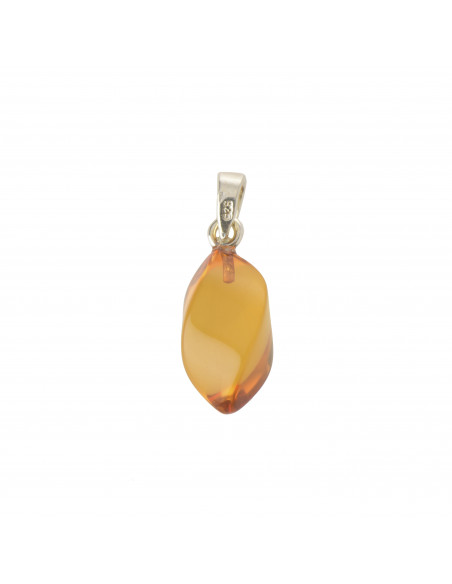 Cognac Twisted Amber Pendant with 925 Sterling Silver