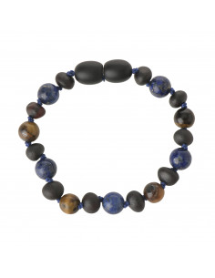 Cherry Baroque Raw Amber a& Tiger Eye & Lapis Lazuli Beads Bracelet-Anklet for Child