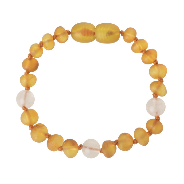 Cognac Baroque Raw Baltic Amber & Quartz Teething Bracelet-Anklet for Child