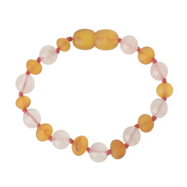 Honey Baroque Raw Baltic Amber & Quartz Teething Bracelet-Anklet for Child