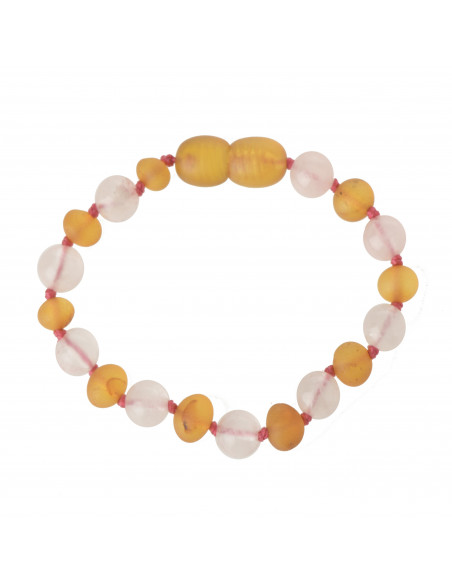 Honey Baroque Raw Baltic Amber & Quartz Teething Bracelet-Anklet for Child