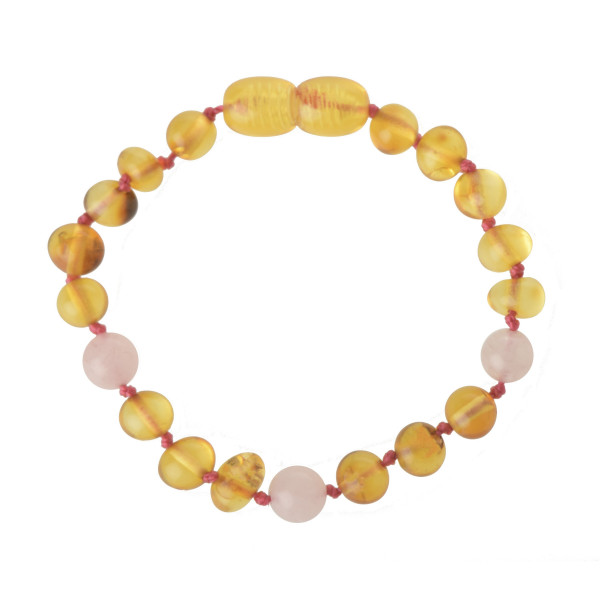 Lemon Baroque Raw Baltic Amber & Quartz Teething Bracelet-Anklet for Child
