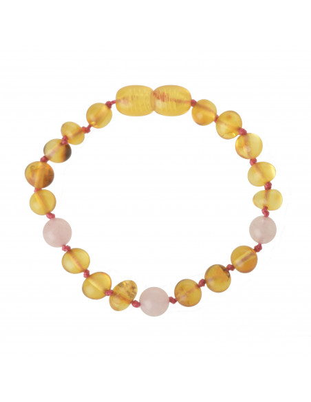 Lemon Baroque Raw Baltic Amber & Quartz Teething Bracelet-Anklet for Child