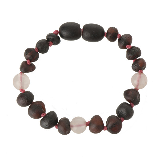 Cherry Baroque Raw Baltic Amber & Quartz Teething Bracelet-Anklet for Child