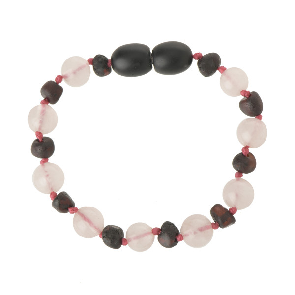 Cherry Baroque Raw Baltic Amber & Quartz Teething Bracelet-Anklet for Child