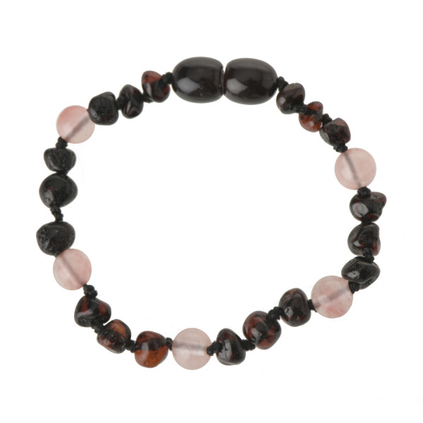 Cherry Baroque Polished Baltic Amber & Quartz Teething Bracelet-Anklet for Child