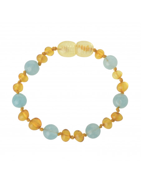 Lemon Baroque Polished Baltic Amber & Aquamarine Teething Bracelet