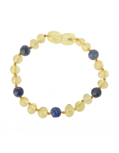 Lemon Baroque Polished Baltic Amber & Lapis Lazuli Teething Bracelet