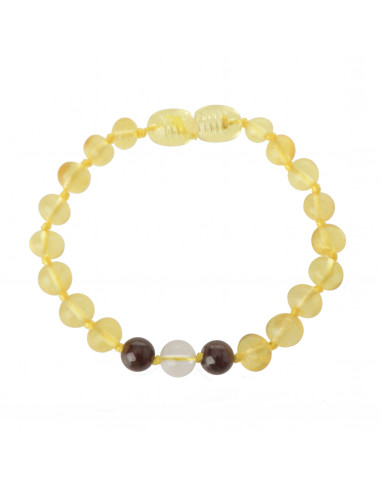 Lemon Baroque Polished Amber & Garnet & Crystal Quartz Beads Bracelet