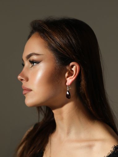 Cherry Baltic Amber Drop Earrings with 925 Sterling Silver