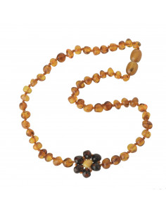 Cognac Polished Baltic Amber Teething Necklace for Baby with Cherry Flower