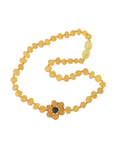 Lemon Raw Baltic Amber Teething Necklace for Baby with Honey Raw Flower