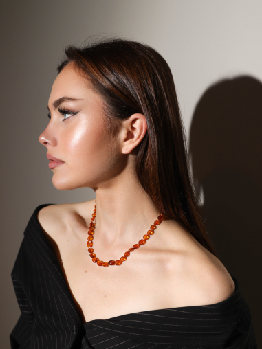 Cognac Olive Polished Baltic Amber Necklace for Adult