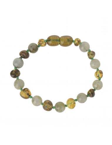 Polished Green Baroque Baltic Amber and Labradorite Teething Bracelet