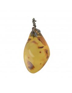 Lemon & Milky Polished Baltic Amber Pendant for Adults with 925 Sterling Silver