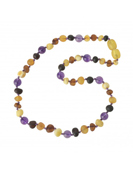 Baroque Polished Baltic Amber Mix & Amethyst Teething Necklace for Child