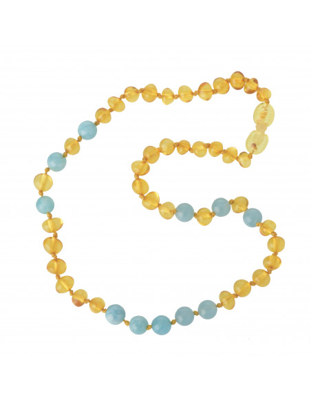 Lemon Baroque Polished Baltic Amber & Aquamarine Teething Necklace for Child