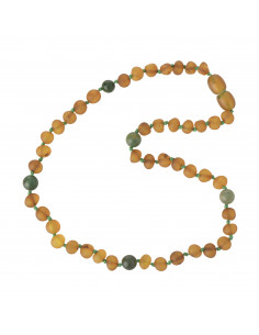 Cognac Baroque Raw Baltic Amber & African Jade Teething Necklace for Child