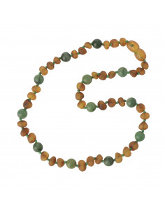 Cognac Baroque Raw Baltic Amber &  African Jade Teething Necklace for Child