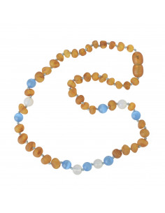 Cognac Baroque Raw Baltic Amber & Cat Eye & Opalite Teething Necklace for Child