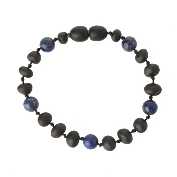 Cherry Baroque Raw Baltic Amber & Lapis Lazuli Beads Bracelet-Anklet for Child