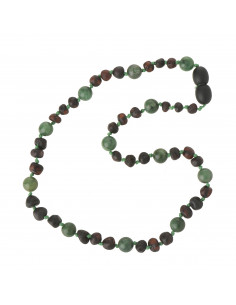 Cherry Baroque Raw Baltic Amber & African Jade Teething Necklace for Child