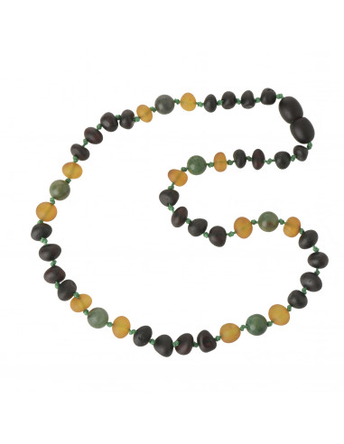 Cherry & Honey Baroque Raw Baltic Amber & African Jade Teething Necklace for Child