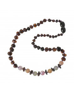 Cherry Baroque & Half Baroque Polished Baltic Amber & Colourful Agate Necklace