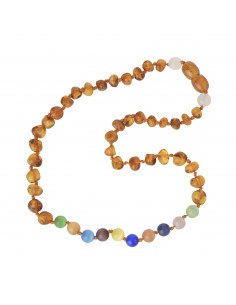 Polished Baroque Cognac Baltic Amber Cat Eye and Opalite Child Teething Necklace