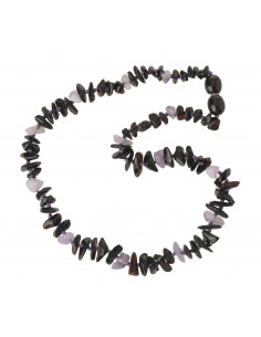 Cherry Chip Polished Baltic Amber & Amethyst Chip Teething Necklace for Child