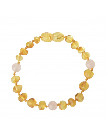 Honey Baroque Polished Baltic Amber & Quartz Beads Bracelet-Anklet for Child