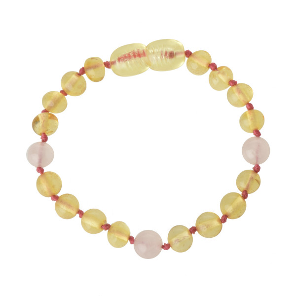 Honey Baroque Polished Baltic Amber & Quartz Beads Bracelet-Anklet for Child