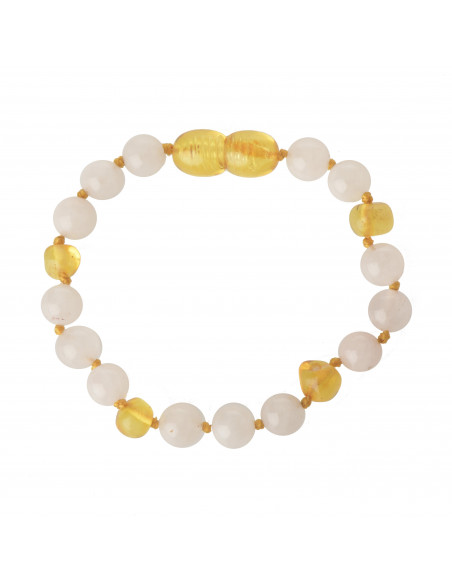 Lemon Baroque Polished Baltic Amber & Quartz Beads Bracelet-Anklet for Child