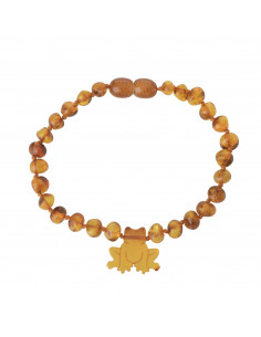 Cognac Baroque Baltic Teething Bracelet / Anklet with Baltic Amber Frog Pendant