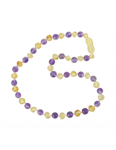 Lemon Baroque Polished Baltic Amber & Amethyst Teething Necklace for Child