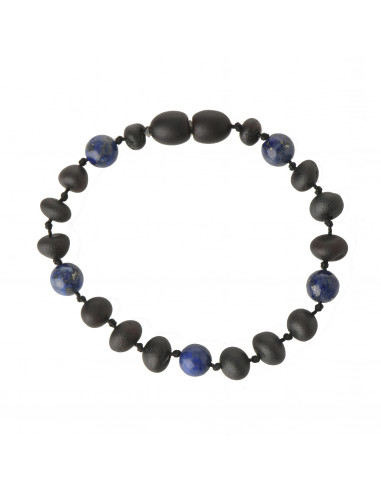 Cherry Baroque Raw Amber & Lapis Lazuli Beads  Bracelet-Anklet for Child
