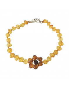 Lemon Baroque Polished Baltic Amber Teething Bracelet for Baby with Cognac Amber Flower