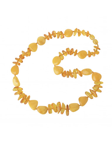Milky & Lemon Olive & Chip Polished Amber Beads Necklace for Adult