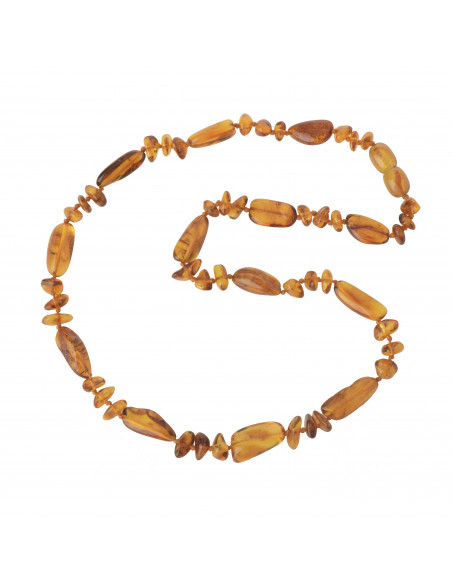 Cognac Polished Chip & Cognac Bean Amber Necklace for Adult
