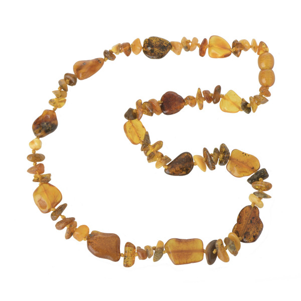 Multi Color Chip & Bean Polished Amber Necklace for Adult
