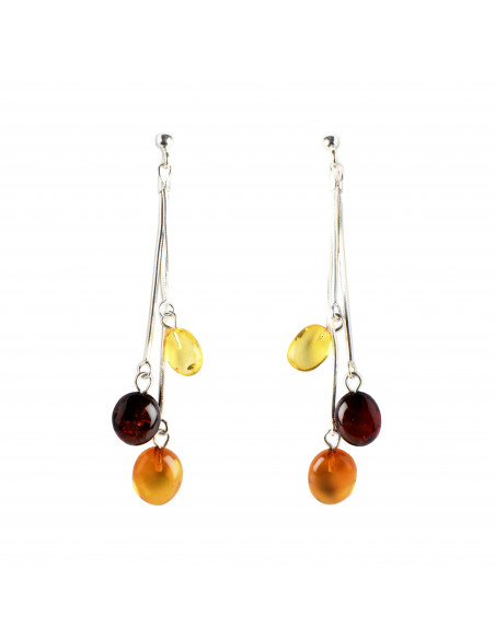 Multicolor Baltic  Amber Drop Earrings for Women with 925 Sterling Silver