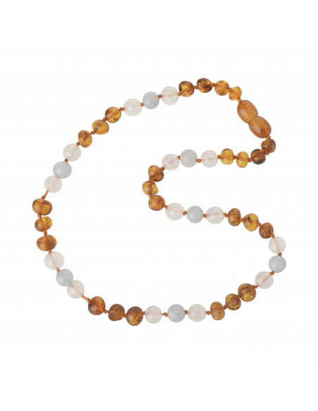 Cognac Baroque Polished Amber & Aquamarine & White Agate Teething Necklace for Child