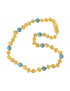 Lemon Baroque Polished Amber & Turquoise (Green) Beads Teething Necklace for Child