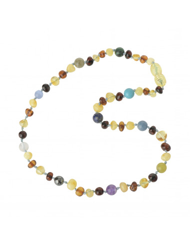 Baroque Polished Amber Mix & Colorful Gemstones Teething Necklace for Child