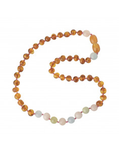 Cognac Baroque Polished Amber & Morganite (Beryl) Teething Necklace for Child